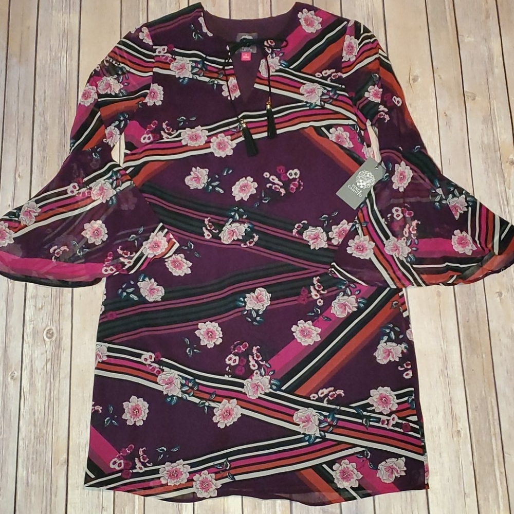 Vince Camuto Floral Tassel-Tie Bell Sleeve Dress